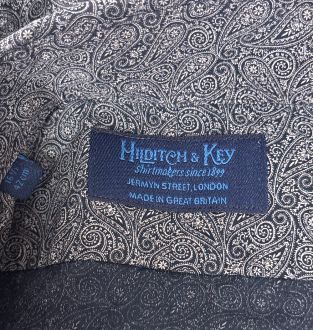 Hilditch & Key Dress Shirt 16.5 Mens Paisley Print Long Sleeve Button